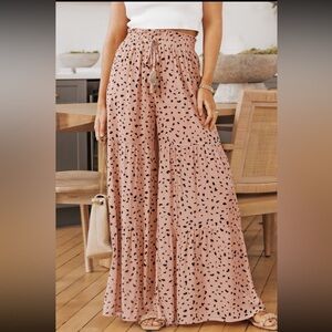 1167. Wide leg ruffle Dalmatian palazzo pant in brown